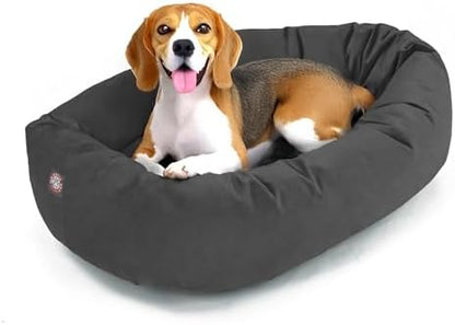 Majestic Pet 32 Inch Suede Calming Dog Bed Washable – Cozy Soft Round Dog Bed with Spine Support for Dogs to Rest Their Head - Fluffy Donut Dog Bed 32x23x7 (Inch) - Round Pet Bed Medium – Gray (2025)