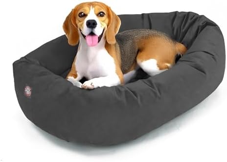 Majestic Pet 32 Inch Suede Calming Dog Bed Washable – Cozy Soft Round Dog Bed with Spine Support for Dogs to Rest Their Head - Fluffy Donut Dog Bed 32x23x7 (Inch) - Round Pet Bed Medium – Gray (2025)