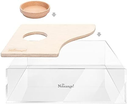 Niteangel Small Animal Sand-Bath Box: - Acrylic Critter's Sand Bath Shower Room & Digging Sand Container for Hamsters Mice Lemming Gerbils or Other Small Pets (Rectangle, Birch-Wood)