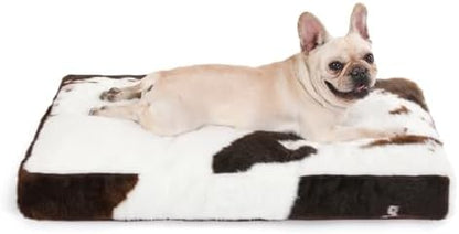 Bedfolks Waterproof Crate Bed, Plush Dog Kennel Pad with Removable Washable Cover, Faux Fur, Fluffy 35"x23", Cow Print