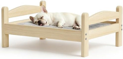 Elevated Dog Bed with Mat for Small Dogs,Solid Wood,Spine-Friendly Design