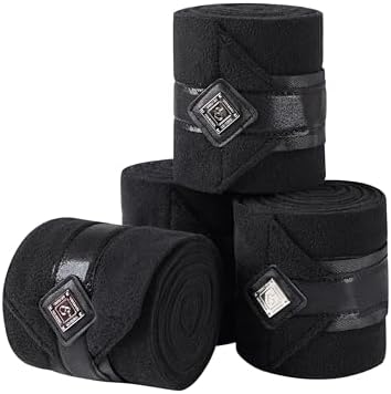 4/Pack Polo Wraps for Horses Soft Breathable Fleece Polo Bandages Horse Leg Wraps w/Bling for Stable Use, Training -Black L