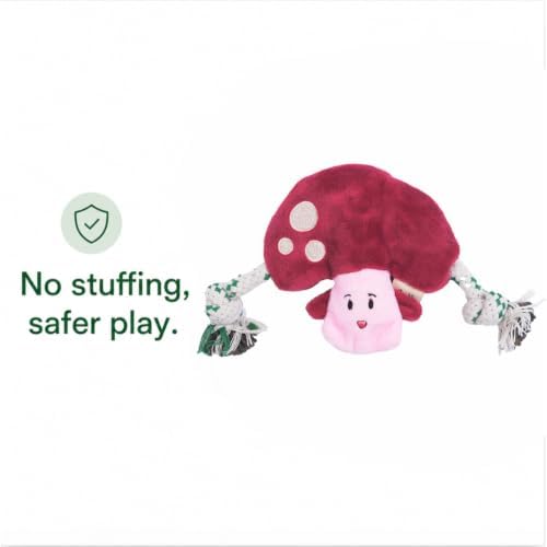 Green Sheep Puppy Plush Dog Toy, No Stuffing Squeaky Toy with Recycled Cotton Rope for Teething, Comfort and Gentle Play, Small Dogs and Puppies, Chew Toy, Mushroom