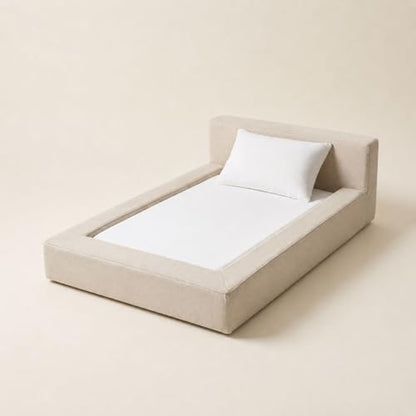 Mini Cloud Bed - Removable and Washable Covers - Toddler Baby Pet Dog Cat Nursery - Upholstered Minimalist Modern Luxury (Waterproof Cream Linen, Small)