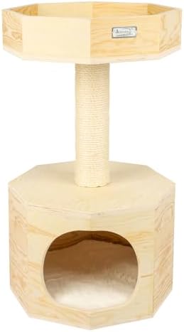 Armarkat Solid Wood Sturdy Cat Tree Condo House Furniture with Cushion S2906, Tan, 2 Levels