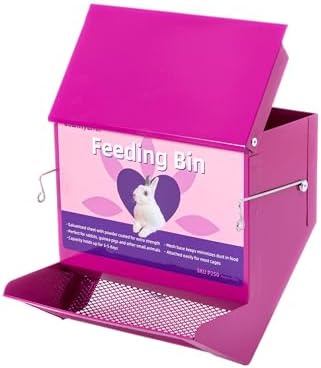 Metal Small Animal Feeder with Lid, Heavy Duty Rabbit Feeder, Large Capacity Rabbit Food Dispenser, Great for Rabbit, Guinea Pigs, Chinchillas and Other Small Animals.(7.4 inch, Purple)