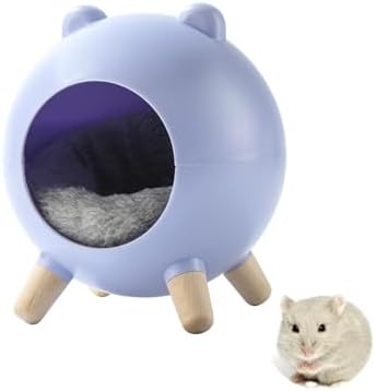 TUTU&LELE Hamster Hideout Space Elf Nest, Tiny House Bed with Round Plush Pad for Hamsters, Mice, Gerbils to Sleep & Play (Purple)