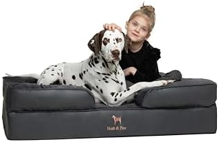 NOAH & PAW XL Dog Bed, 45x35x11 Inch, Orthopedic Large Dog Beds, Eggshell Memory Foam Infused with Cooling Gel, Inner Cover, Water Resistant, Machine Washable (Faux Leather)