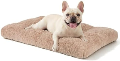 JOEJOY Dog Bed Crate Pad, Deluxe Plush Washable Dog Beds Fulffy Soft Kennel Pad Anti-Slip Pet Sleeping Mat for Medium Small Dogs, 29" x 21", Beige