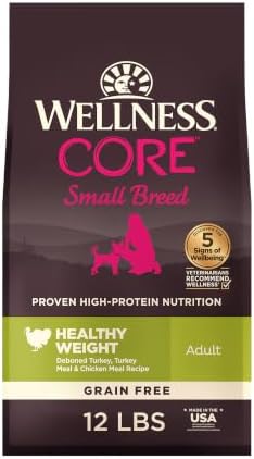 Wellness CORE Healthy Weight Small Breed Adult Dry Dog Food, Grain Free Kibble, Natural, High Protein, Turkey and Chicken Recipe, 12 lb Bag