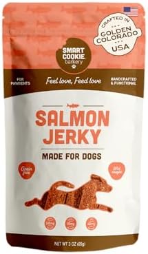 Smart Cookie Salmon Jerky Dog Treats - DHA & Omega Strips for Dogs & Puppies with Allergies, Sensitive Stomachs with Wild Caught Alaskan Salmon- Dehydrated, Grain Free, Made in USA - 3oz Bag Pack of 1