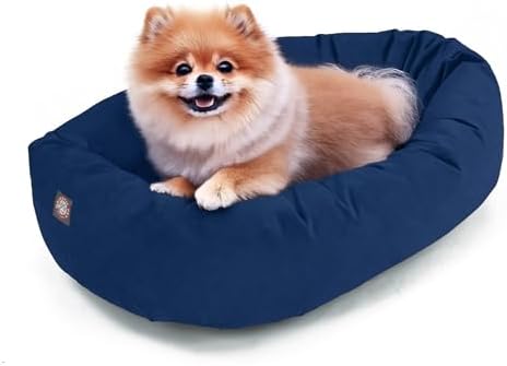 Majestic Pet Suede Shredded Memory Foam Mix Calming Dog Bed Washable - Cozy Soft Round Dog Bed with Spine for Head Support - Fluffy Donut Dog Bed, 24 Inch, Navy