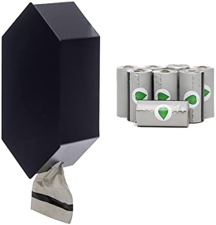 Dog Poop Bag Dispenser with 8 Poop Bag Rolls, Stainless-Steel Dog Bag Holder with Magnetic Door Closure, Indoor and Outdoor Poop Bag Dispenser, Holds 8-9 Rolls, 7.75" x 3.25", Black/Grey