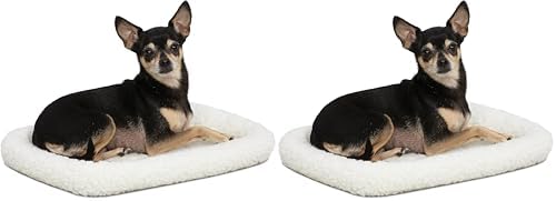 MidWest Homes for Pets QuietTime XXS Dog Bed – White Fleece Bolster, Ultra-Soft and Machine Washable, Fits 18-Inch Crates and Carriers, for Small Dogs and Cats (Pack of 2)