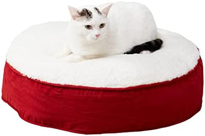 Happy Hounds Lucy Round Reversible Sherpa Pillow Cat Bed, Crimson