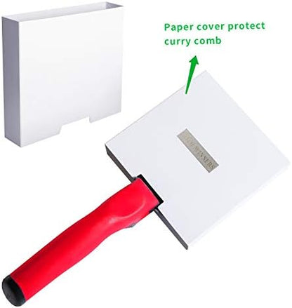 BOTH WINNERS Reversible Stainless Steel Curry Comb with Soft Touch Grip (Red)