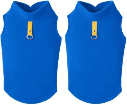 Gooby Fleece Vest Dog Sweater - Deep Blue, Medium - Warm Pullover Fleece Dog Jacket with O-Ring Leash - Winter Small Dog Sweater Coat - Cold Weather Dog Clothes for Small Dogs Boy or Girl (Pack of 2)