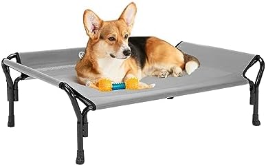 Veehoo Cooling Elevated Dog Bed, Raised Dog Cot with Guardrail & Headrest