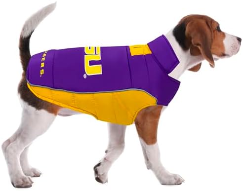 NCAA LSU Tigers Puffer Vest for Dogs & Cats, Size Medium. Warm, Cozy, and Waterproof Dog Coat, for Small and Large Dogs/Cats. Best NCAA Licensed PET Warming Sports Jacket