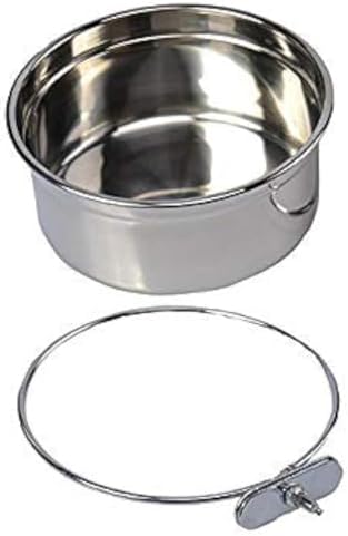 Pet Dog Stainless Steel Coop Cups with Clamp Holder - Detached Dog Cat Cage Kennel Hanging Bowl,Metal Food Water Feeder for Small Animal Ferret Rabbit (Large)