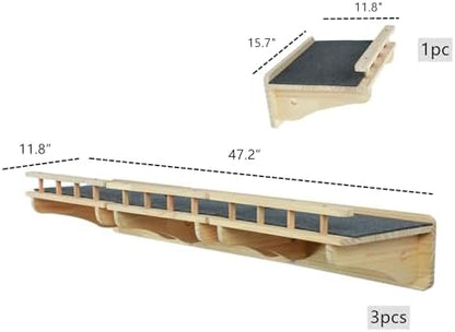 SHENGOCASE 47.2" x 11.8" Natural Wood Wall Mounted Cat Shelves