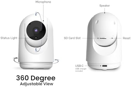 Feit Electric Indoor Security Camera with Motion Detection, 30ft. Night Vision, Pan and Tilt Head, 2.4GHz WiFi, 2-Way Audio, 1080p HD, Works with Alexa & Google Asst, Plug-in, White, CAM/PAN/WiFi/G2