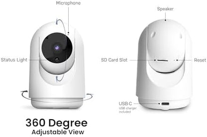 Feit Electric Indoor Security Camera with Motion Detection, 30ft. Night Vision, Pan and Tilt Head, 2.4GHz WiFi, 2-Way Audio, 1080p HD, Works with Alexa & Google Asst, Plug-in, White, CAM/PAN/WiFi/G2