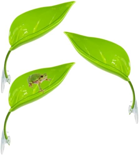 3 Pack Plastic Frog Habitat Platform with Suction Cups Reptile Decorations for Terrarium Dwarf Frogs Tank Accessories Decor Turtle Basking Platforms for Amphibian (Green)