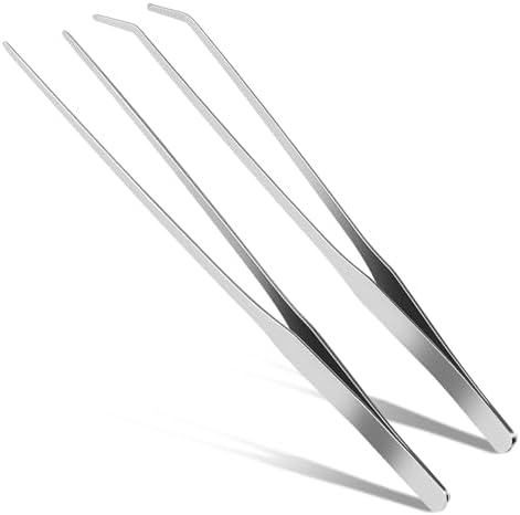 2 Pcs Reptile Feeding Tongs, 10.6IN Straight & Curved Long Tweezers