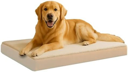 PETMAKER Orthopedic Dog Bed - 2-Layer Memory Foam Bed with Machine Washable Sherpa Top Cover - 36x27 Mattress for Large Dogs up to 65lbs (Tan)