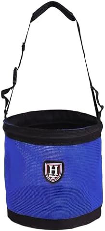 Harrison Howard Horse Muzzle Feed Bag Nylon Mesh Grain Feed Bag with Padded Neck Strap Adjustable Belt Dark Blue Small