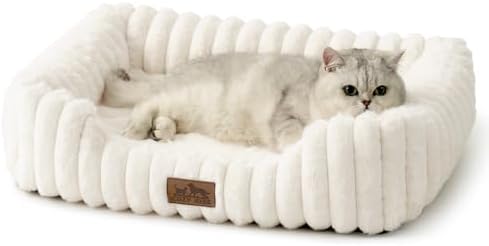 Orthopedic Dog Bed for Small Dogs & Cats - Washable Rectangle Pet Bed with Anti-Slip Bottom, Soft Calming Cat & Puppy Bed for Indoor Pets (25"x21"x6", Cream)