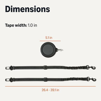 Amazon Basics Dog seat Belt, Adjustable Dog Car Harness, Adjustable Length 26"-39", Includes Collapsible Travel Bowl, Black