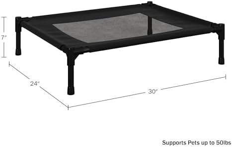 Elevated Dog Bed - 30x24-Inch Portable Pet Bed with Non-Slip Feet - Indoor/Outdoor Dog Cot or Puppy Bed for Pets up to 50lbs by PETMAKER (Black)