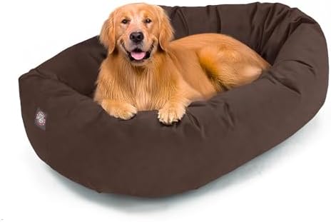 Majestic Pet 40 Inch Suede Calming Dog Bed Washable – Cozy Soft Round Dog Bed w/Spine Support for Dogs to Rest Head - Fluffy Donut Dog Bed 40x29x9 (Inch) - Round Pet Bed Large – Chocolate (2025)