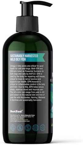 Fish Oil for Dogs | Liquid Omega 3 Wild Caught Fish Oil with Pump | Skin and Coat, Joint, Heart and Nerve Support | High Potency EPA and DHA Food Topper | 16oz