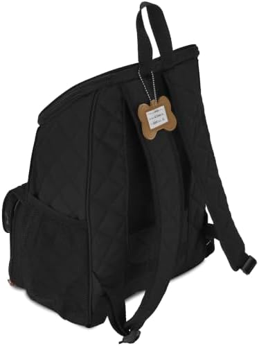 Mobile Dog Gear: Weekender Backpack - Black - Quilted Pet Travel Bag Holds Dog Accessories, Food Carriers, Silicone Bowls, Built-In Feeding Placemat
