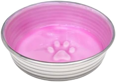 Loving Pets - Le BOL Dog Food Water Bowl Enamel Ceramic Bowl No Tip Stainless Steel Pet Bowl No Skid Spill Proof (Small, Rose)