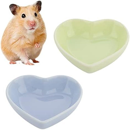 2 Pcs Heart‑Shaped Ceramic Bowl for Dwarf Syrian Hamster Gerbil Rat