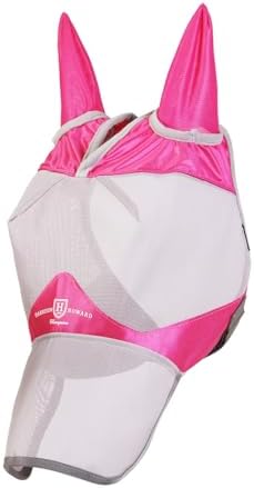 Harrison Howard Full Face Horse Fly Mask UV Protection and Breathable for Equine Use Comfortable Magenta-Grey XS