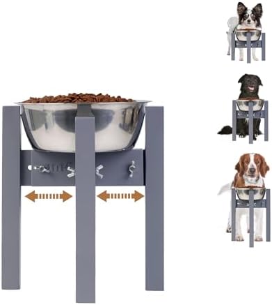 Elevated Dog Bowl Stand Adjustable Dog Food Holder 10”H Medium Grey