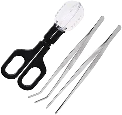3in1 Feeding Tool Reptile Feeding Tongs Cricket Clamp Bug Scooper, Cleaning Supplies Scooper+ 2x Tweezers for Reptile, Hedgehog, Hamsters, Guinea Pig,Lizard, Spider Bearded Dragon (Black)
