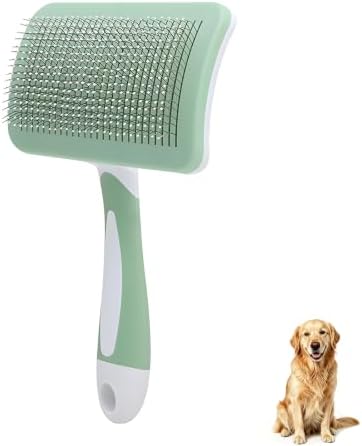 Self-Cleaning Slicker Dog Brush for Large Long-Haired Breeds （Green）
