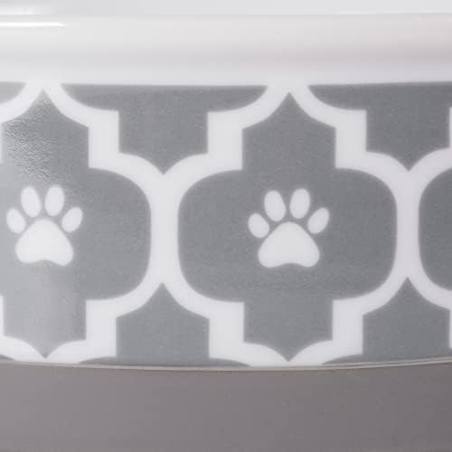Bone Dry Paw Print Ceramic Pet Bowl, Lattice Collection, Medium Set, 6x2", Gray, 2 Count