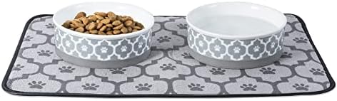 Bone Dry Paw Print Ceramic Pet Bowl, Lattice Collection, Medium Set, 6x2", Gray, 2 Count