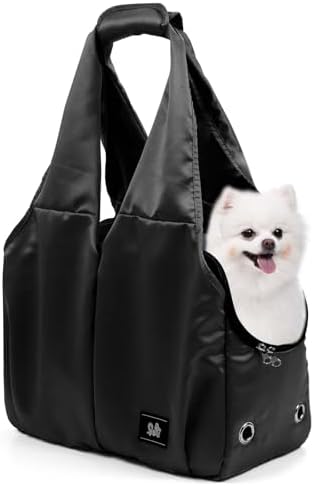 Dog Purse Carrier for Small Dogs, Cats, and Puppies – Soft-Sided Travel Pet Tote Bag with 4 Large Pockets, Foldable, Lightweight, Fits Pets up to 15 lbs, for Travel, Outings (Black)