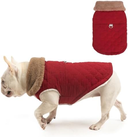BEAUTYZOO Warm Dog Puffer Jacket Vest, Dog Winter Coat with Harness, Red XS