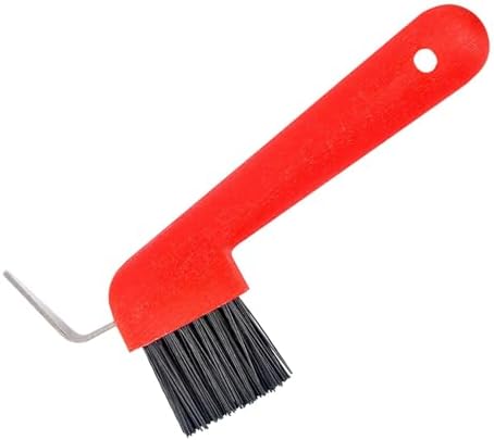 Jeffers 2 in 1 Horse Hoof Pick & Brush Combination Tool, 4" handle - Red