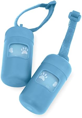 Best Pet Supplies Dog Poop Bag Holder Leash Attachment with Reusable Dispenser for Travel, Walking, Park, and Outdoor Use, Durable with Clip-On - Baby Blue, Pack of 2, Plastic Dispenser w/30 Bags
