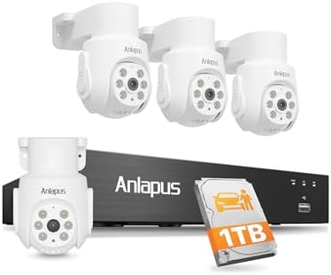 Anlapus 5MP Home Security Camera System, 4pcs 3K Pan Tilt Cameras, 1TB HDD